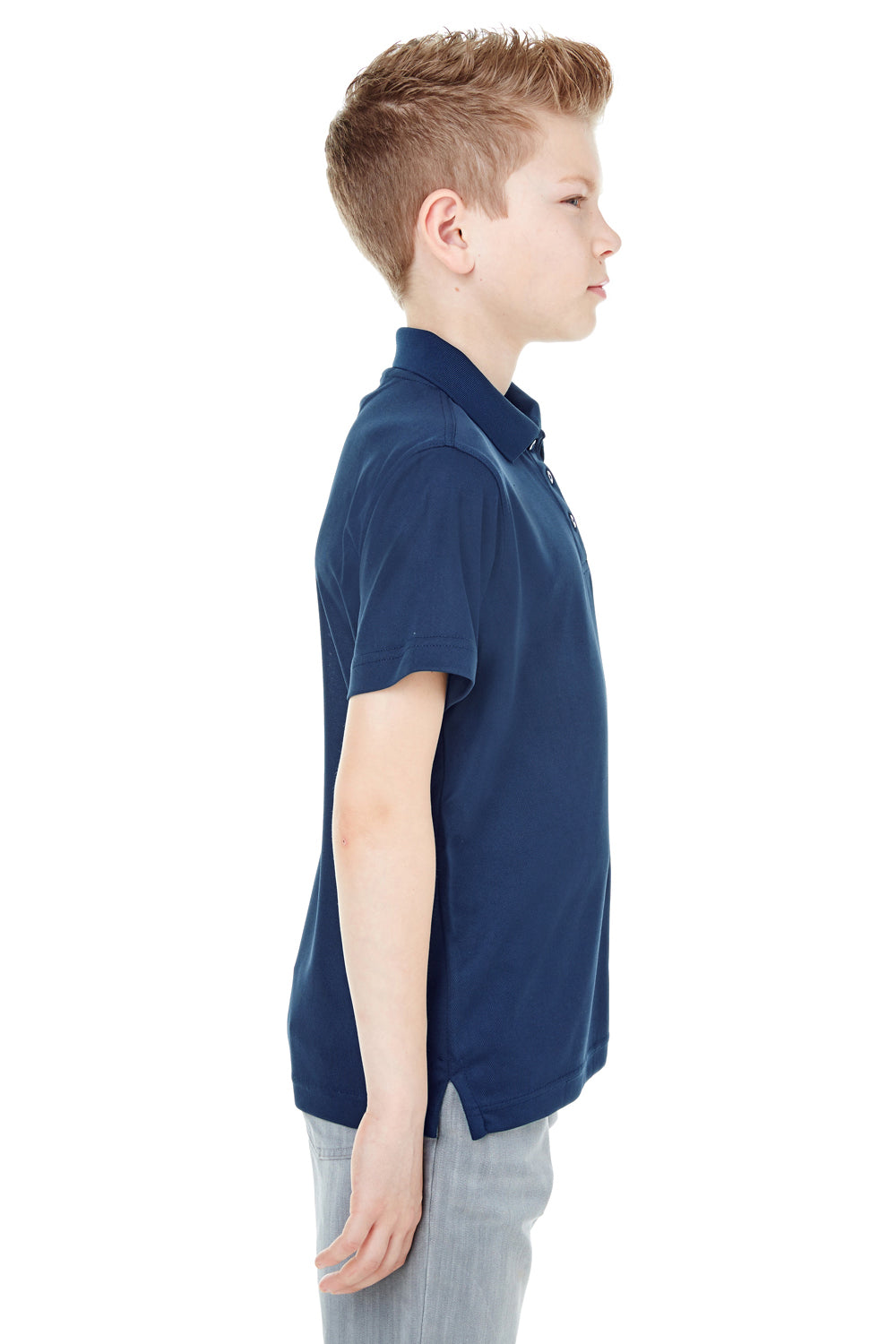 UltraClub 8210Y Youth Cool & Dry Moisture Wicking Short Sleeve Polo Shirt Navy Blue Model Side