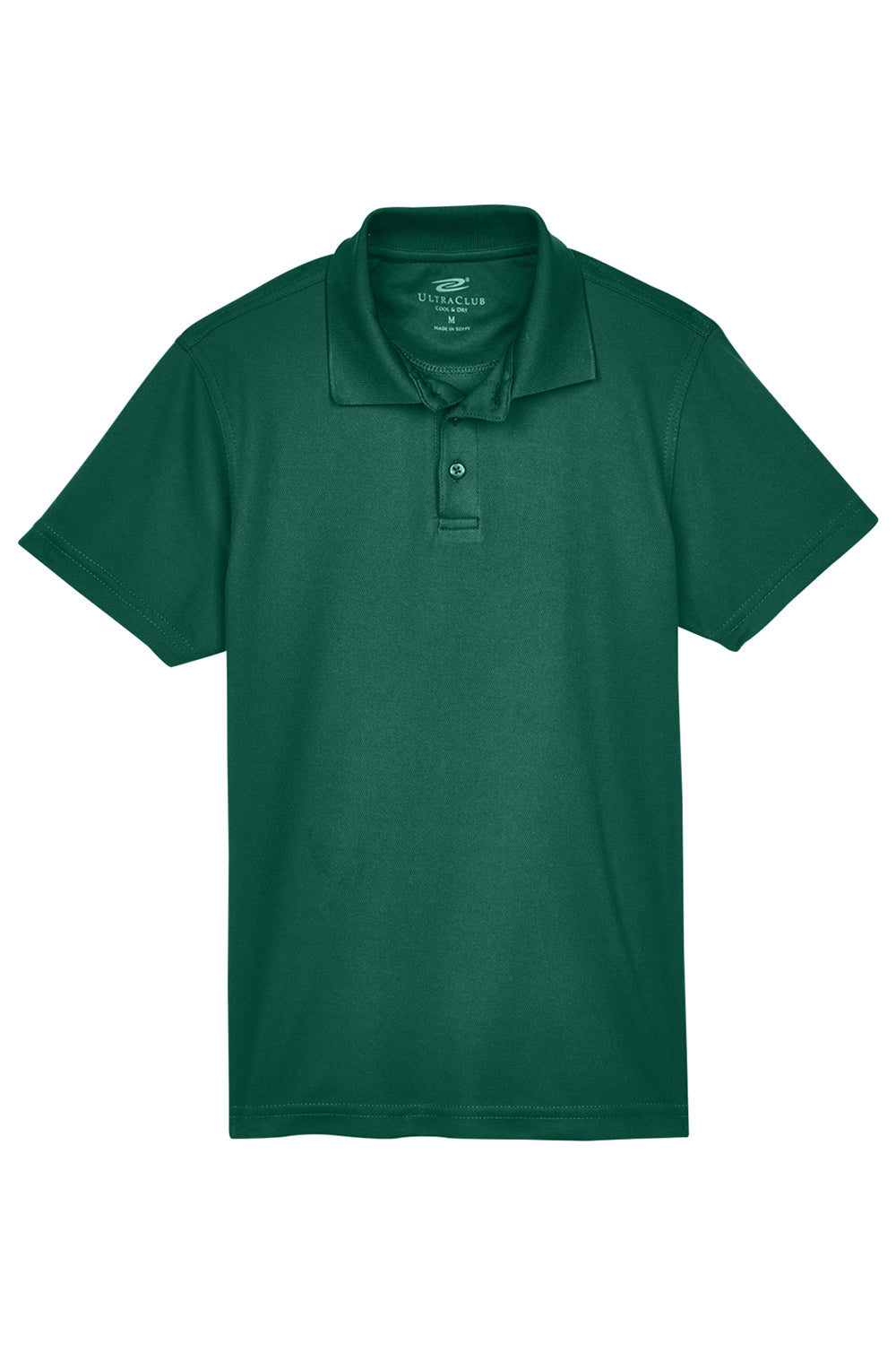 UltraClub 8210Y Youth Cool & Dry Moisture Wicking Short Sleeve Polo Shirt Forest Green Flat Front