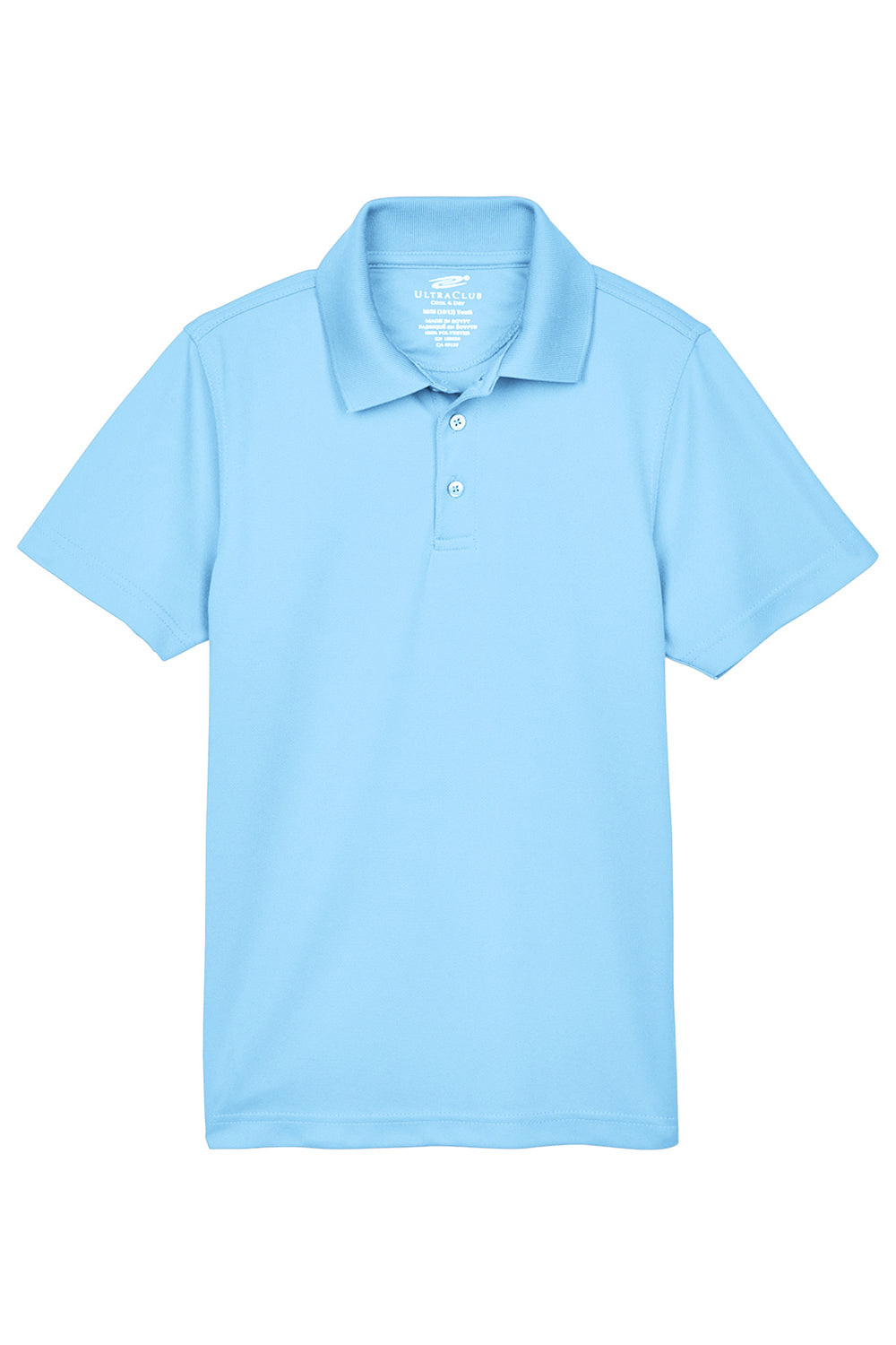 UltraClub 8210Y Youth Cool & Dry Moisture Wicking Short Sleeve Polo Shirt Columbia Blue Flat Front