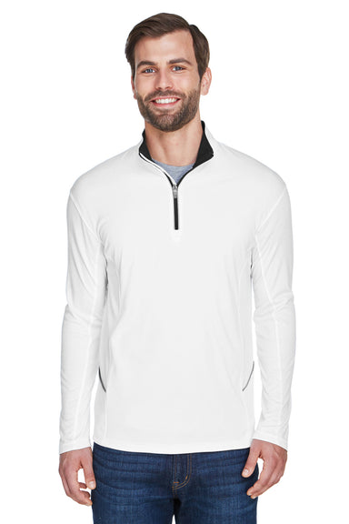 UltraClub 8230 Mens Cool & Dry Moisture Wicking 1/4 Zip Sweatshirt White Model Front