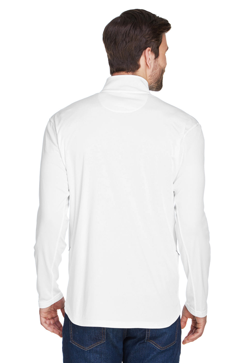 UltraClub 8230 Mens Cool & Dry Moisture Wicking 1/4 Zip Sweatshirt White Model Back