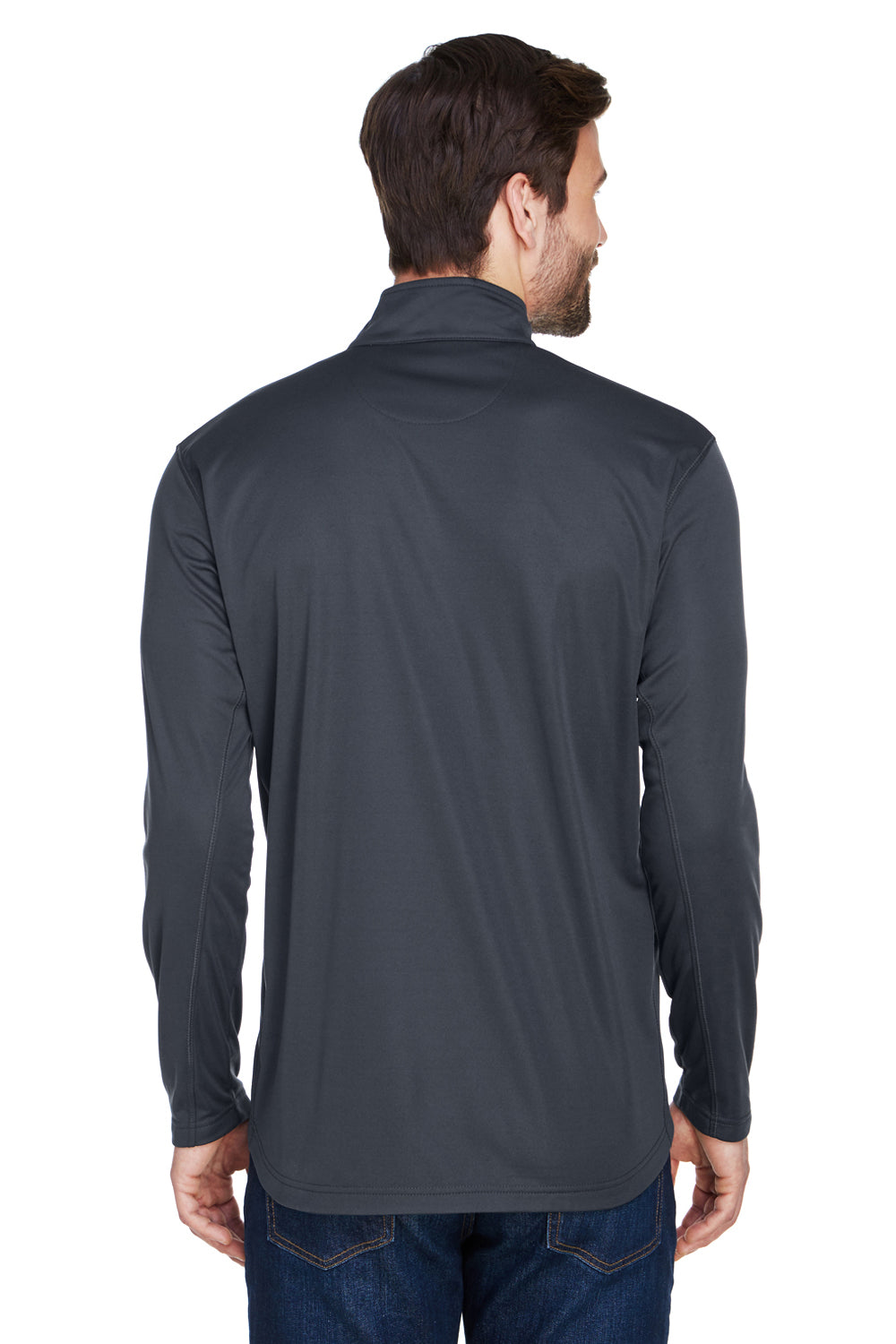 UltraClub 8230 Mens Cool & Dry Moisture Wicking 1/4 Zip Sweatshirt Black Model Back