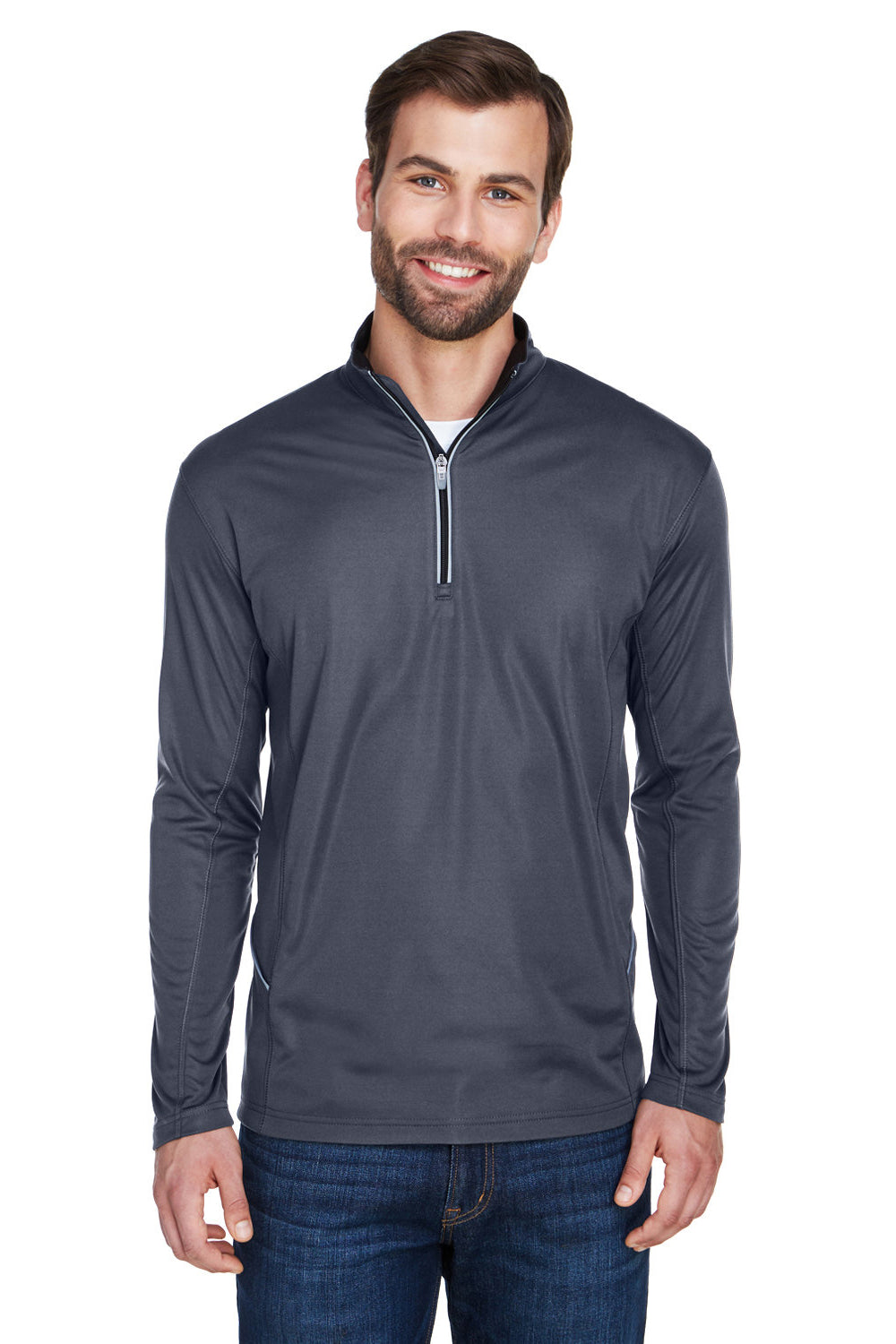 UltraClub 8230 Mens Cool & Dry Moisture Wicking 1/4 Zip Sweatshirt Charcoal Grey Model Front