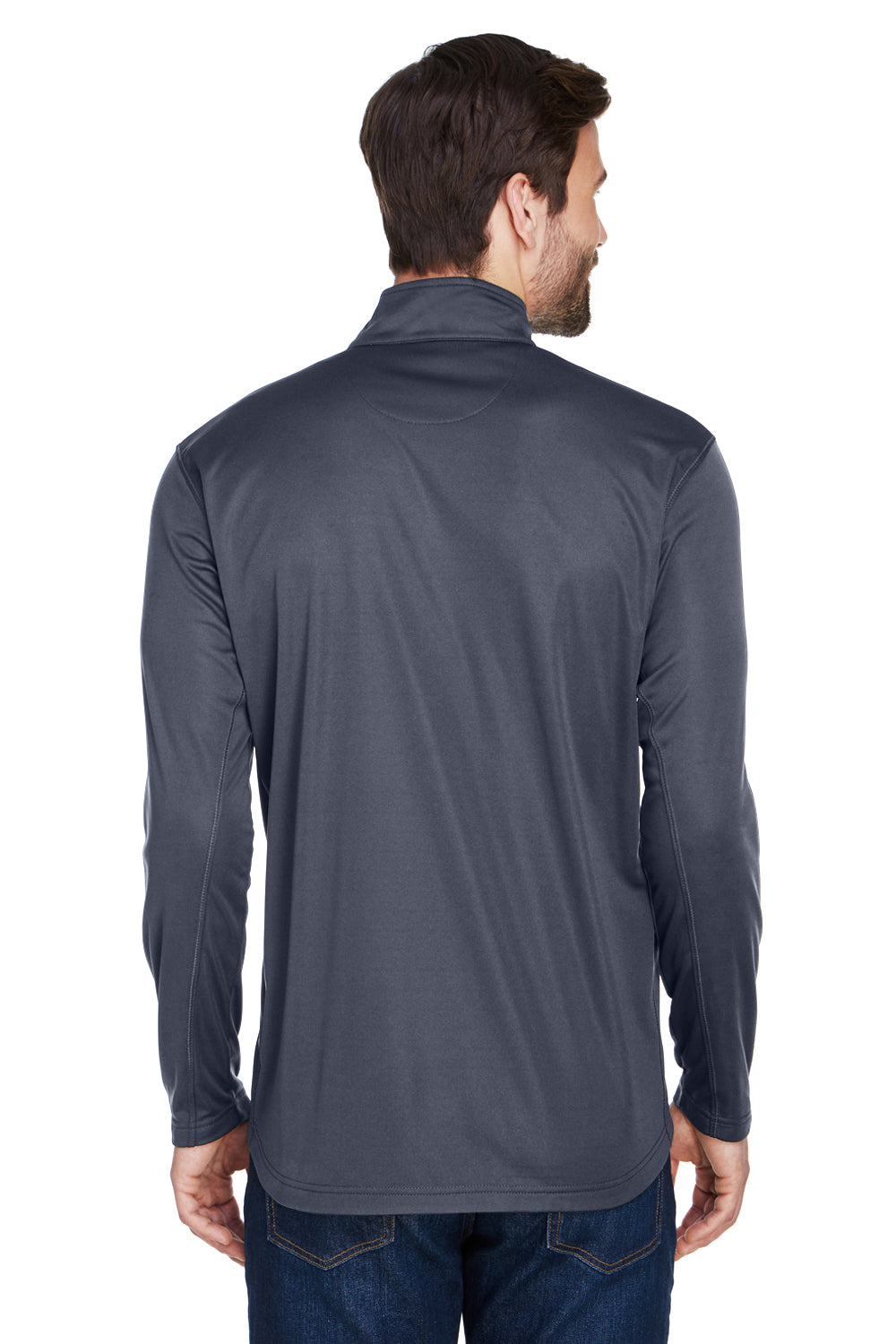 UltraClub 8230 Mens Cool & Dry Moisture Wicking 1/4 Zip Sweatshirt Charcoal Grey Model Back