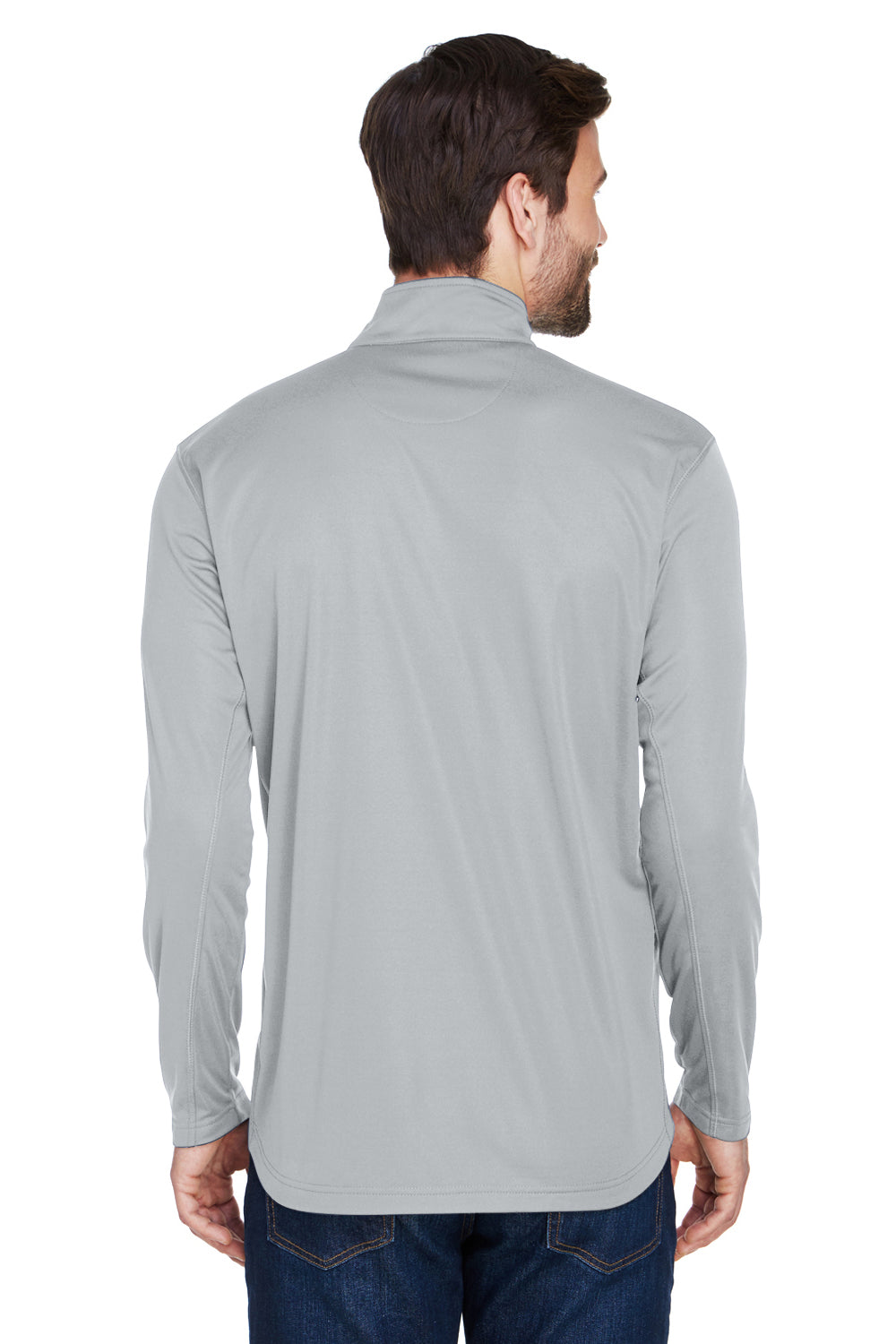 UltraClub 8230 Mens Cool & Dry Moisture Wicking 1/4 Zip Sweatshirt Grey Model Back