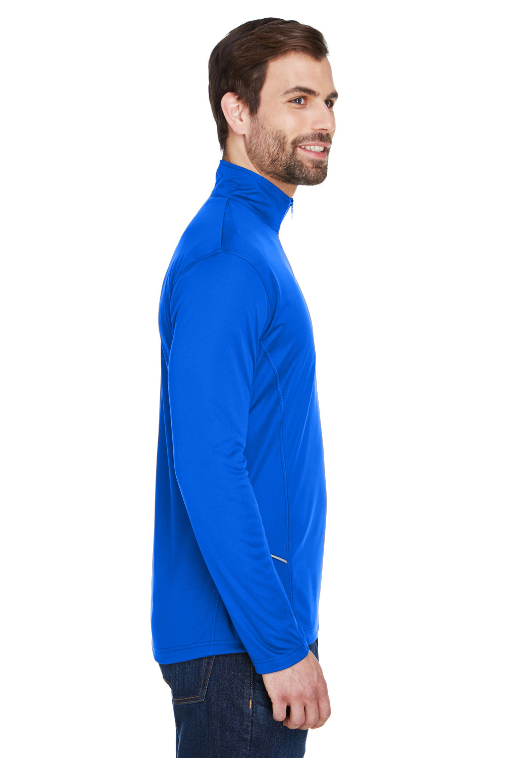 UltraClub 8230 Mens Cool & Dry Moisture Wicking 1/4 Zip Sweatshirt Kyanos Blue Model Side