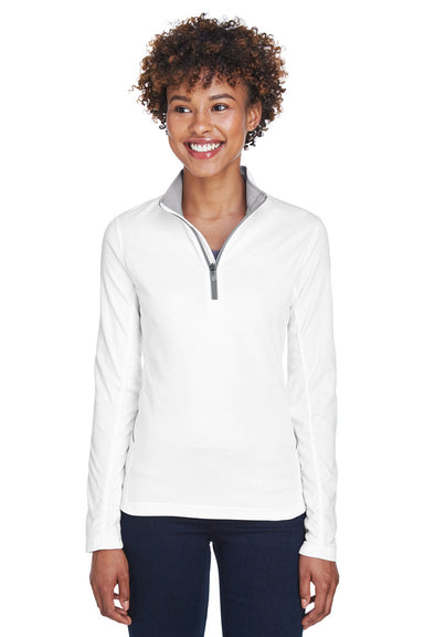 UltraClub 8230L Womens Cool & Dry Moisture Wicking 1/4 Zip Sweatshirt White Model Front