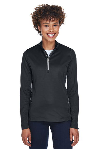 UltraClub 8230L Womens Cool & Dry Moisture Wicking 1/4 Zip Sweatshirt Black Model Front