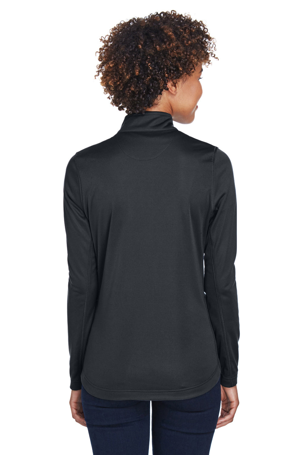 UltraClub 8230L Womens Cool & Dry Moisture Wicking 1/4 Zip Sweatshirt Black Model Back