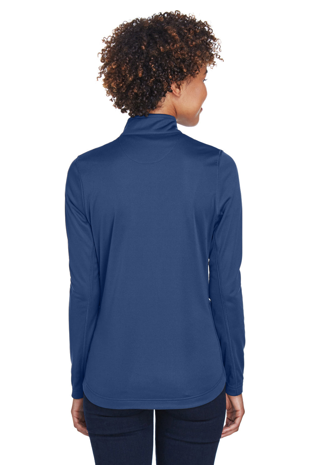 UltraClub 8230L Womens Cool & Dry Moisture Wicking 1/4 Zip Sweatshirt Navy Blue Model Back