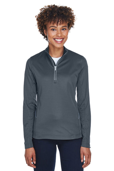 UltraClub 8230L Womens Cool & Dry Moisture Wicking 1/4 Zip Sweatshirt Charcoal Grey Model Front