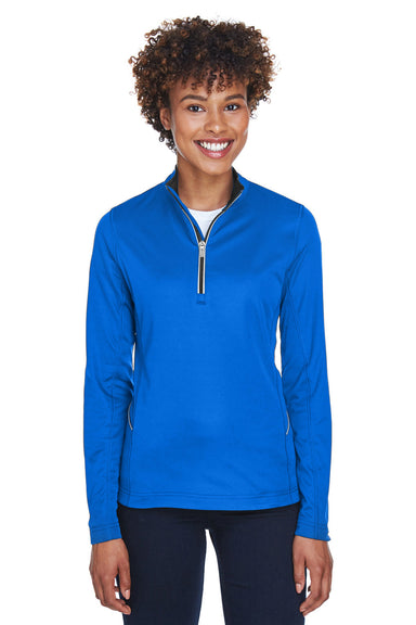 UltraClub 8230L Womens Cool & Dry Moisture Wicking 1/4 Zip Sweatshirt Kyanos Blue Model Front