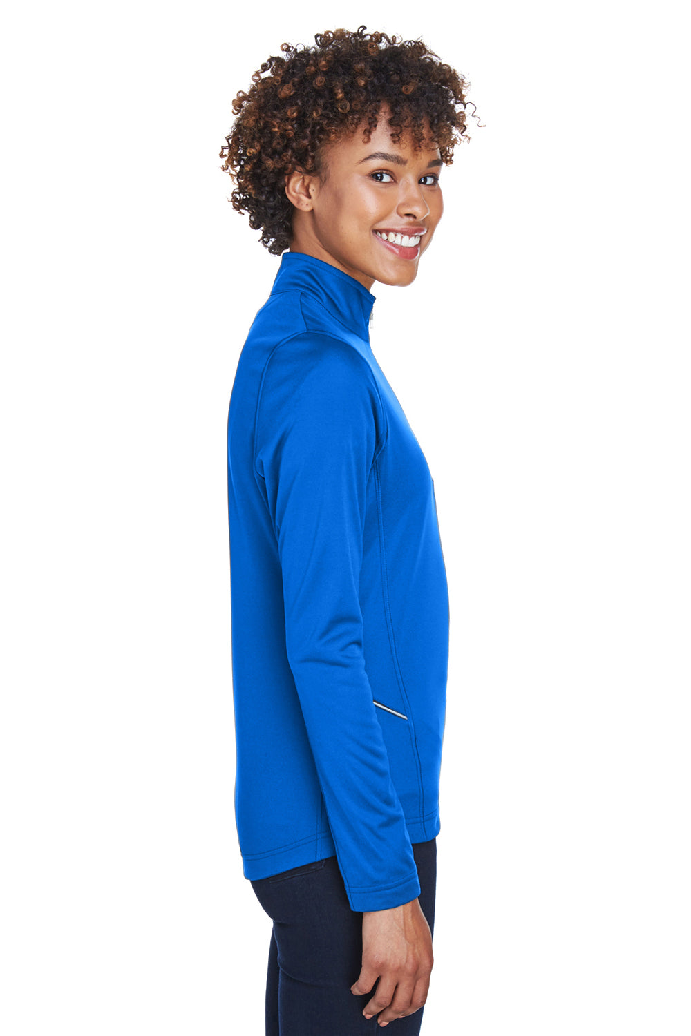 UltraClub 8230L Womens Cool & Dry Moisture Wicking 1/4 Zip Sweatshirt Kyanos Blue Model Side