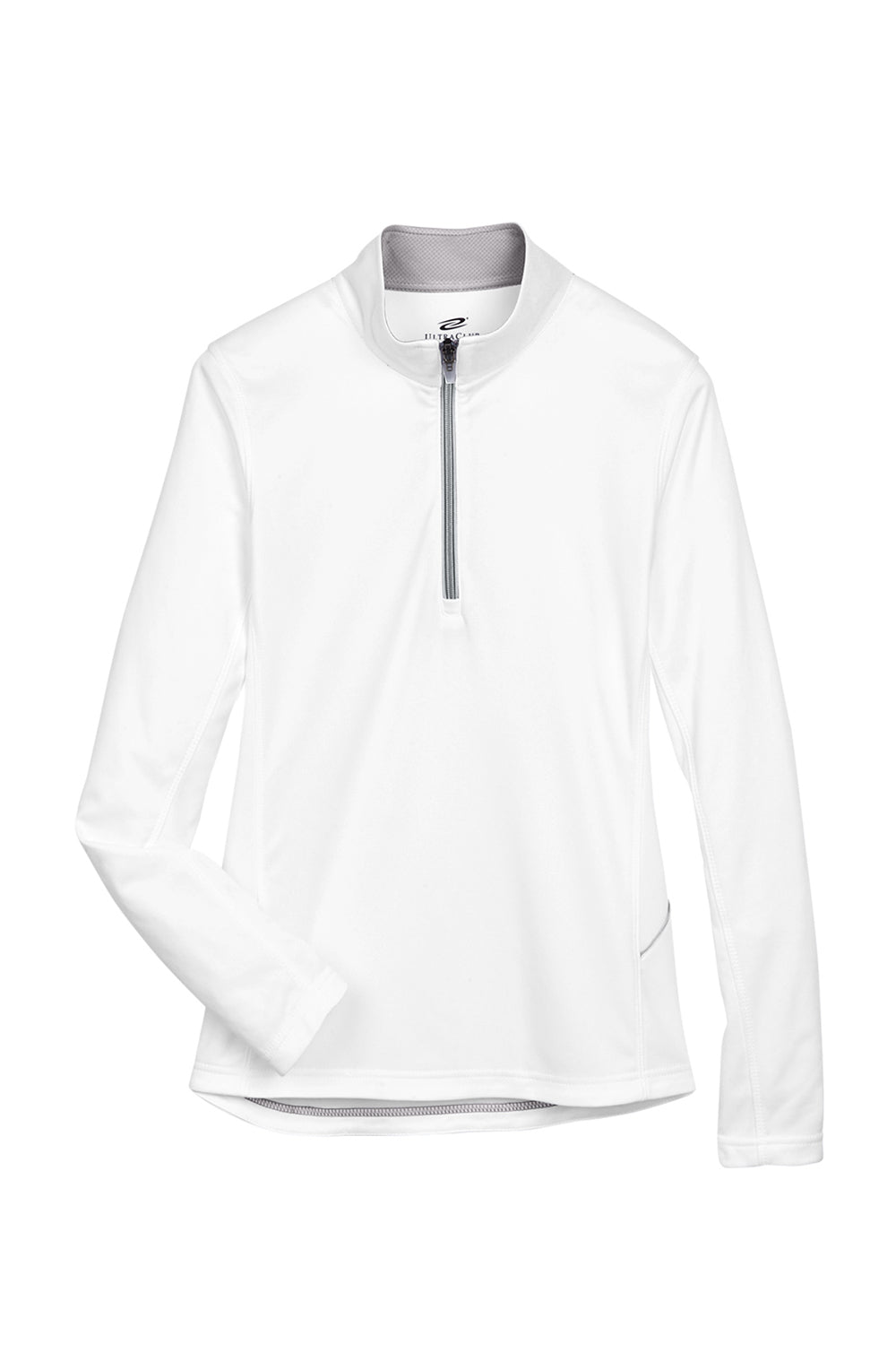 UltraClub 8230L Womens Cool & Dry Moisture Wicking 1/4 Zip Sweatshirt White Flat Front