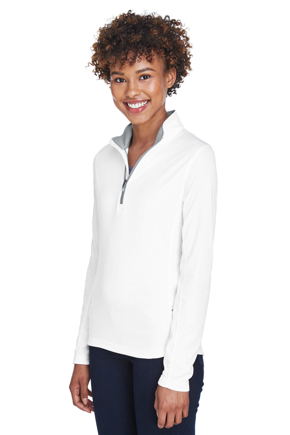 UltraClub 8230L Womens Cool & Dry Moisture Wicking 1/4 Zip Sweatshirt White Model 3q