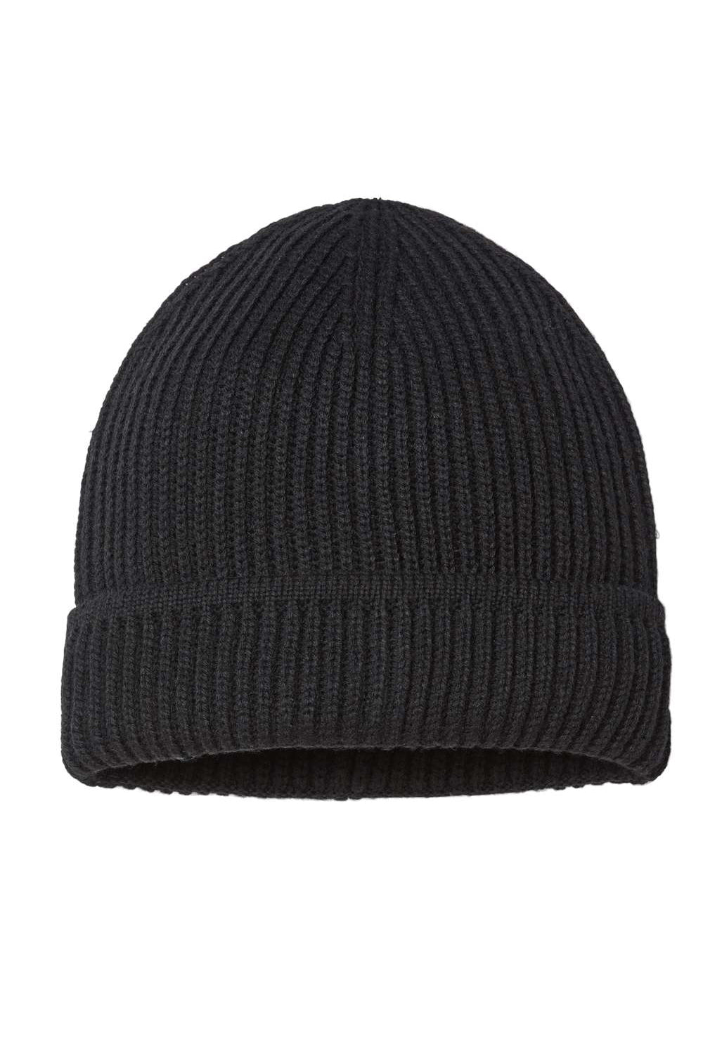 Atlantis Headwear MAPLE Mens Sustainable Finish Edge Cuffed Beanie Black Flat Front