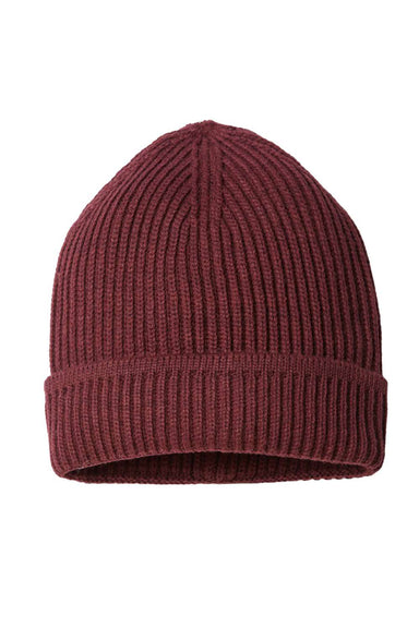 Atlantis Headwear MAPLE Mens Sustainable Finish Edge Cuffed Beanie Burgundy Melange Flat Front