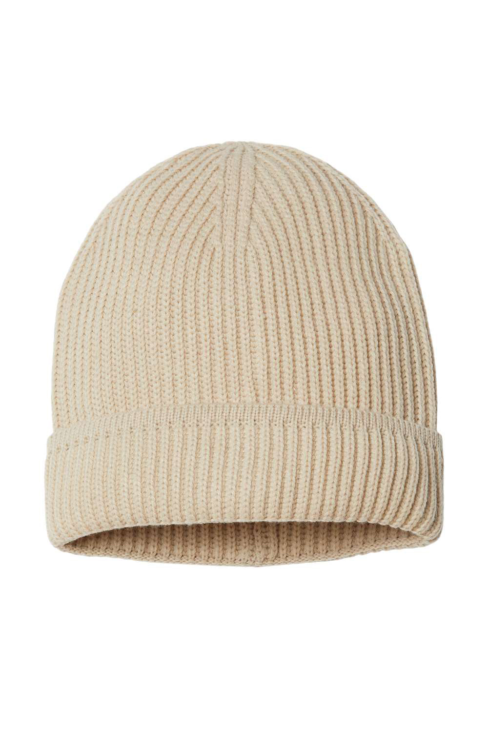 Atlantis Headwear MAPLE Mens Sustainable Finish Edge Cuffed Beanie Light Beige Flat Front