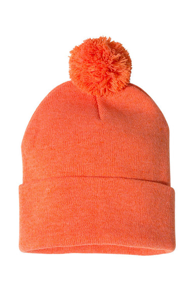 Sportsman SP15 Mens Pom-Pom Cuffed Beanie Heather Orange Flat Front