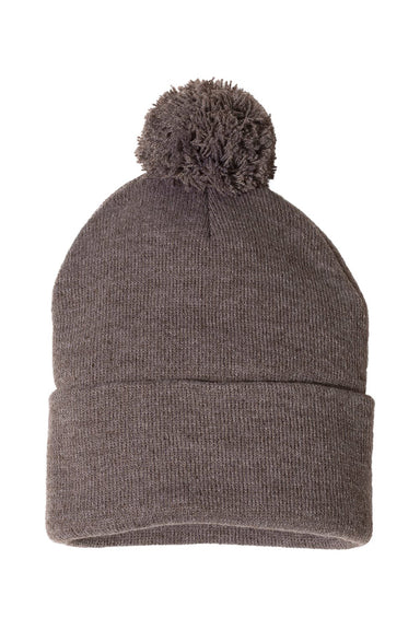 Sportsman SP15 Mens Pom-Pom Cuffed Beanie Heather Brown Flat Front