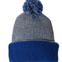 Sportsman Mens Speckled Pom-Pom Cuffed Beanie - Heather Grey/Royal Blue - NEW