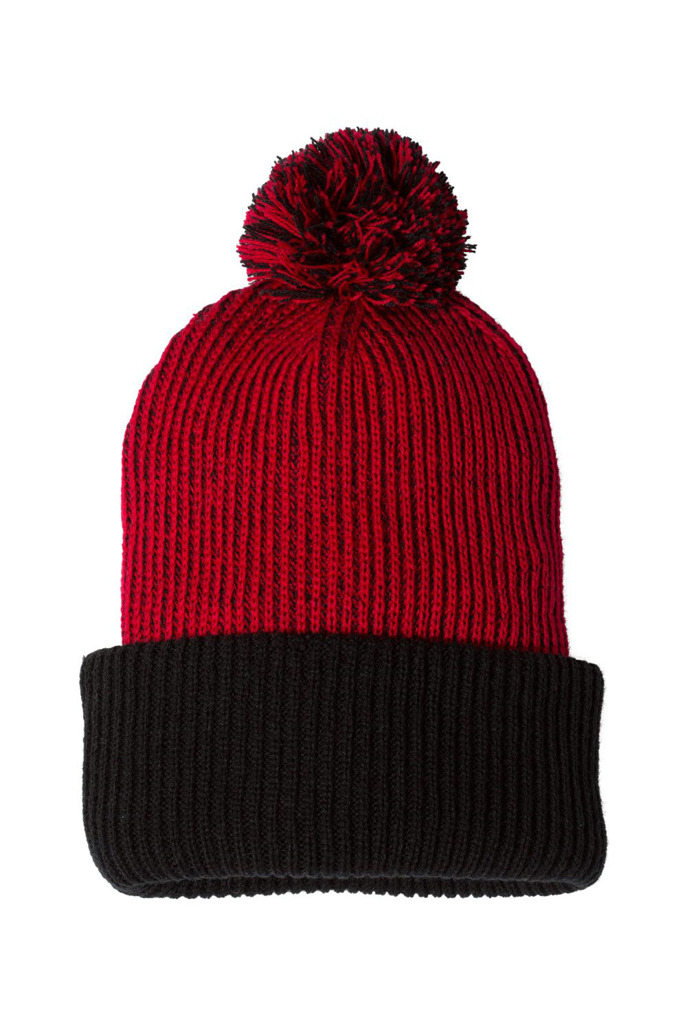 Sportsman SP70 Mens Speckled Pom-Pom Cuffed Beanie Red/Black Flat Front