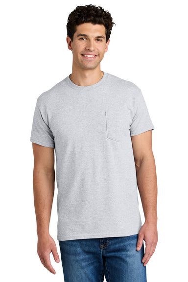 Gildan 8300/G830 Mens DryBlend Moisture Wicking Short Sleeve Crewneck T-Shirt w/ Pocket Ash Grey Model Front