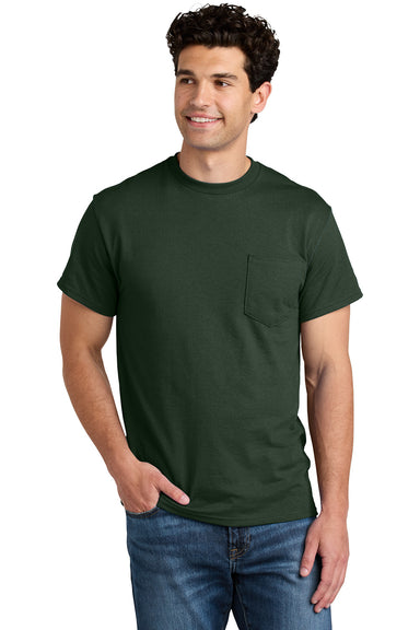 Gildan 8300/G830 Mens DryBlend Moisture Wicking Short Sleeve Crewneck T-Shirt w/ Pocket Forest Green Model Front