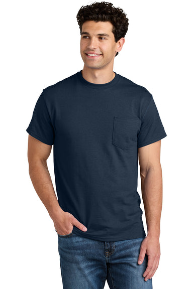 Gildan 8300/G830 Mens DryBlend Moisture Wicking Short Sleeve Crewneck T-Shirt w/ Pocket Navy Blue Model Front