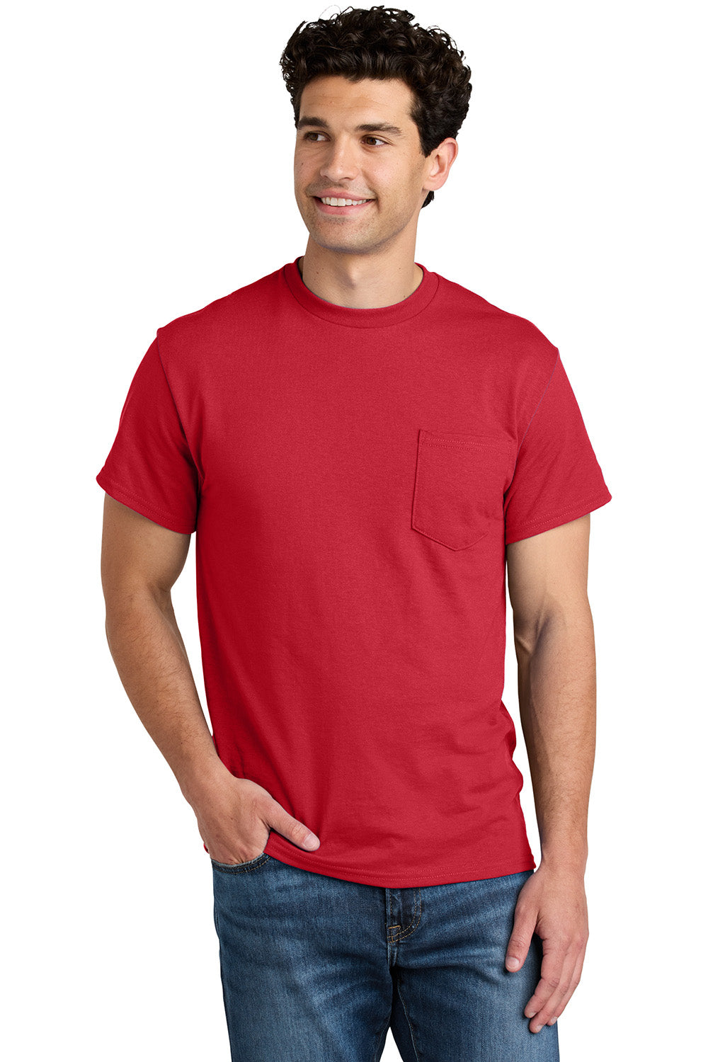 Gildan 8300/G830 Mens DryBlend Moisture Wicking Short Sleeve Crewneck T-Shirt w/ Pocket Red Model Front