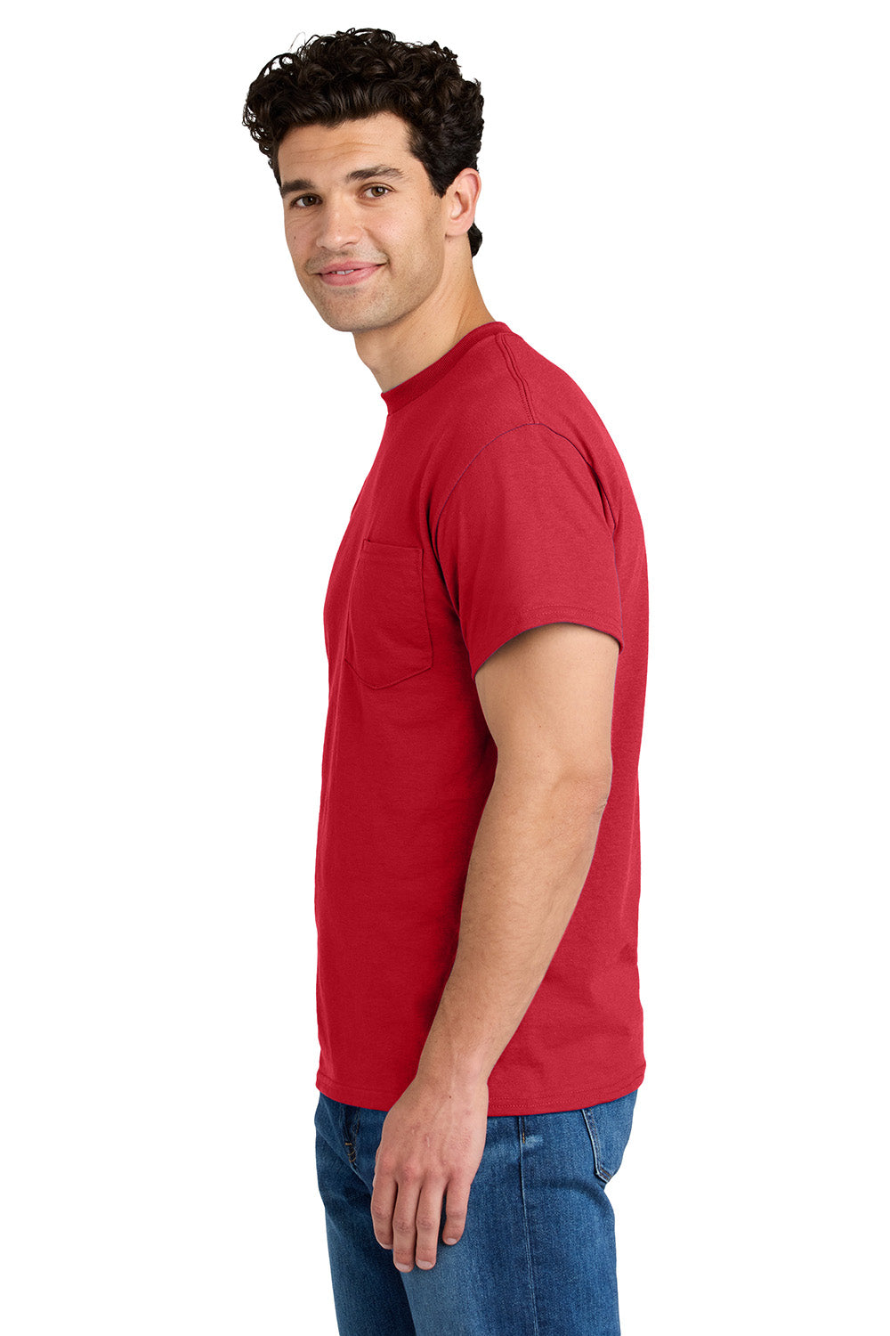 Gildan 8300/G830 Mens DryBlend Moisture Wicking Short Sleeve Crewneck T-Shirt w/ Pocket Red Model Side