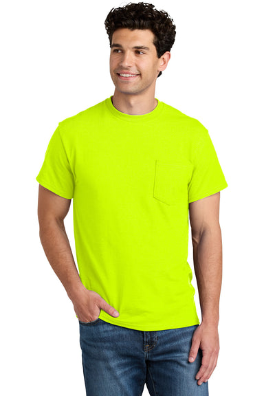 Gildan 8300/G830 Mens DryBlend Moisture Wicking Short Sleeve Crewneck T-Shirt w/ Pocket Safety Green Model Front