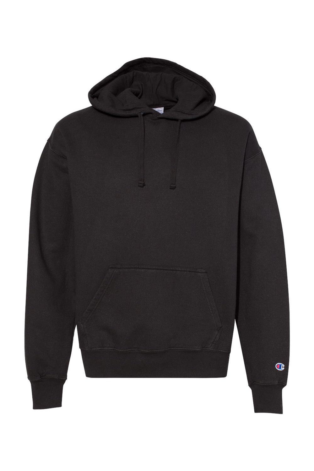 Champion CD450 Mens Garment Dyed Hooded Sweatshirt Hoodie Black Flat Front