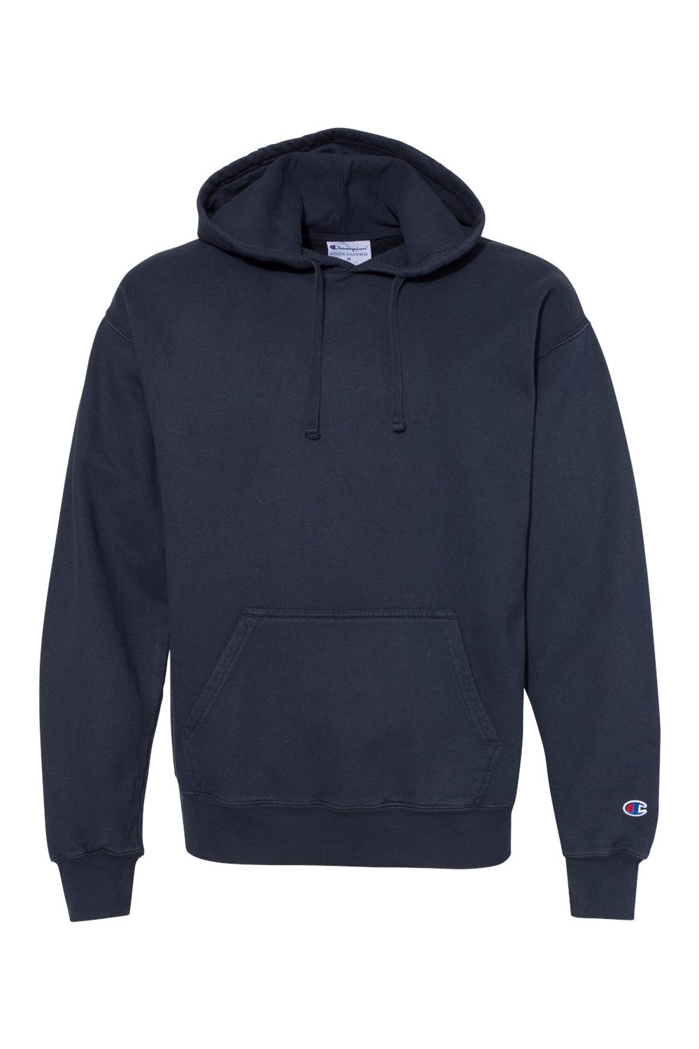 Champion CD450 Mens Garment Dyed Hooded Sweatshirt Hoodie Navy Blue Flat Front