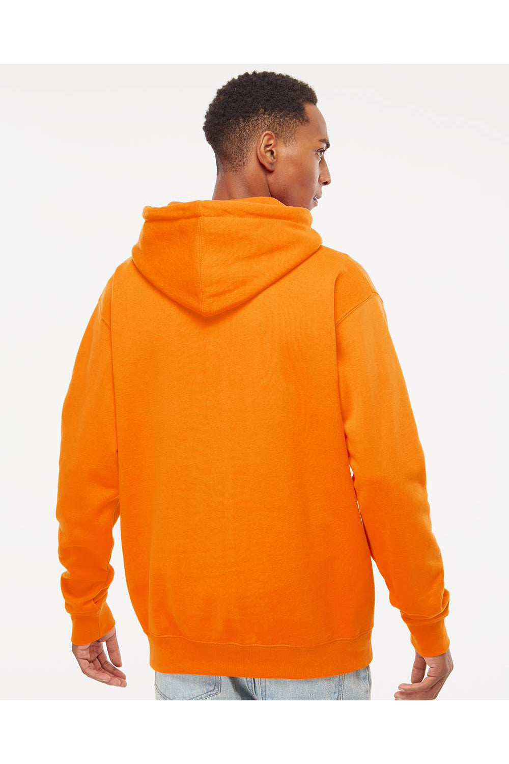 Independent Trading Co. IND4000 Mens Hooded Sweatshirt Hoodie Safety Orange Model Back