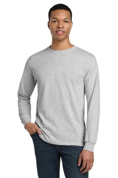 Gildan 8400/G840 Mens DryBlend Moisture Wicking Long Sleeve Crewneck T-Shirt Ash Grey Model Front