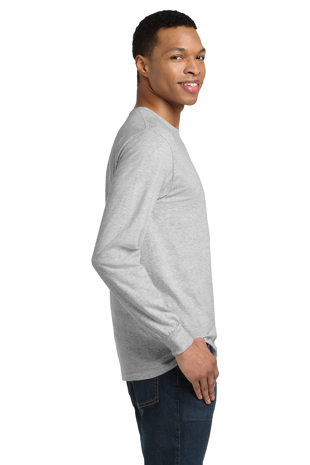 Gildan 8400/G840 Mens DryBlend Moisture Wicking Long Sleeve Crewneck T-Shirt Ash Grey Model Side