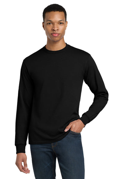 Gildan 8400/G840 Mens DryBlend Moisture Wicking Long Sleeve Crewneck T-Shirt Black Model Front