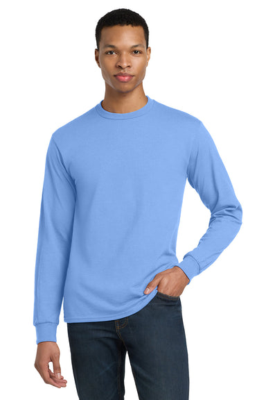 Gildan 8400/G840 Mens DryBlend Moisture Wicking Long Sleeve Crewneck T-Shirt Carolina Blue Model Front