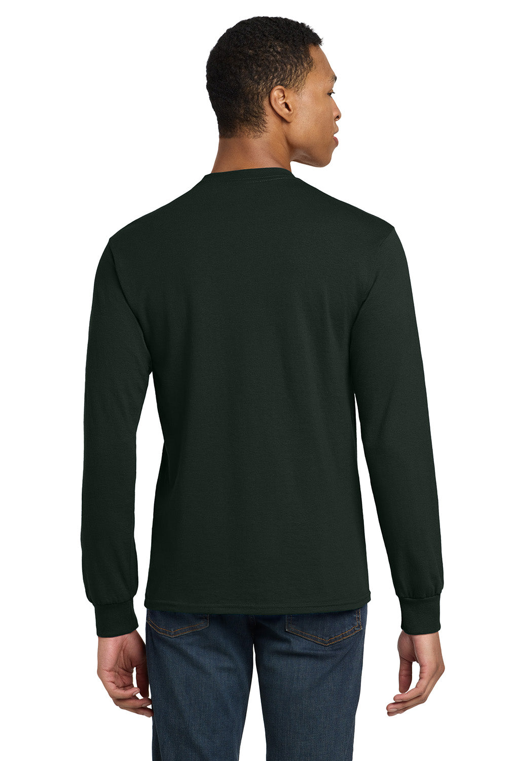 Gildan 8400/G840 Mens DryBlend Moisture Wicking Long Sleeve Crewneck T-Shirt Forest Green Model Back