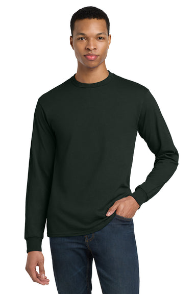 Gildan 8400/G840 Mens DryBlend Moisture Wicking Long Sleeve Crewneck T-Shirt Forest Green Model Front