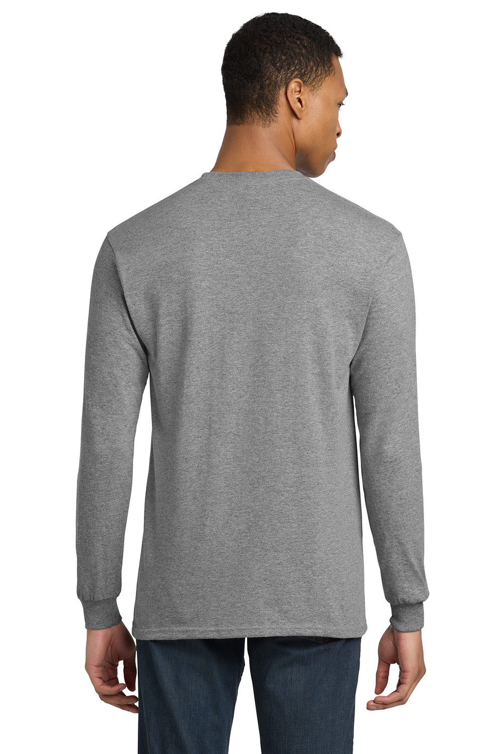 Gildan 8400/G840 Mens DryBlend Moisture Wicking Long Sleeve Crewneck T-Shirt Heather Graphite Grey Model Back