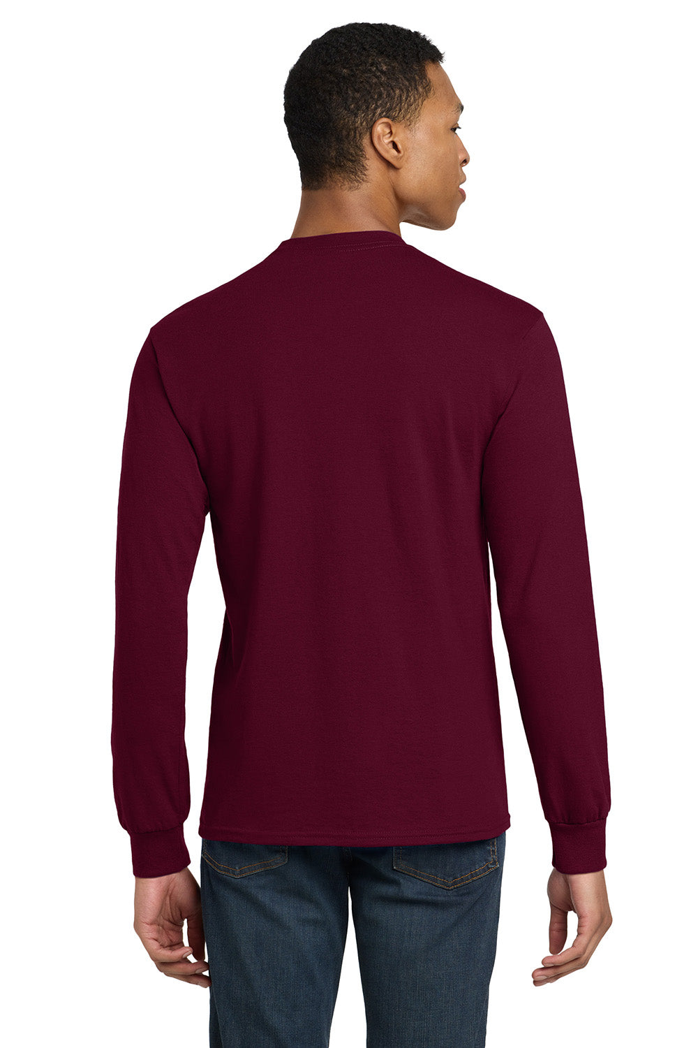 Gildan 8400/G840 Mens DryBlend Moisture Wicking Long Sleeve Crewneck T-Shirt Maroon Model Back