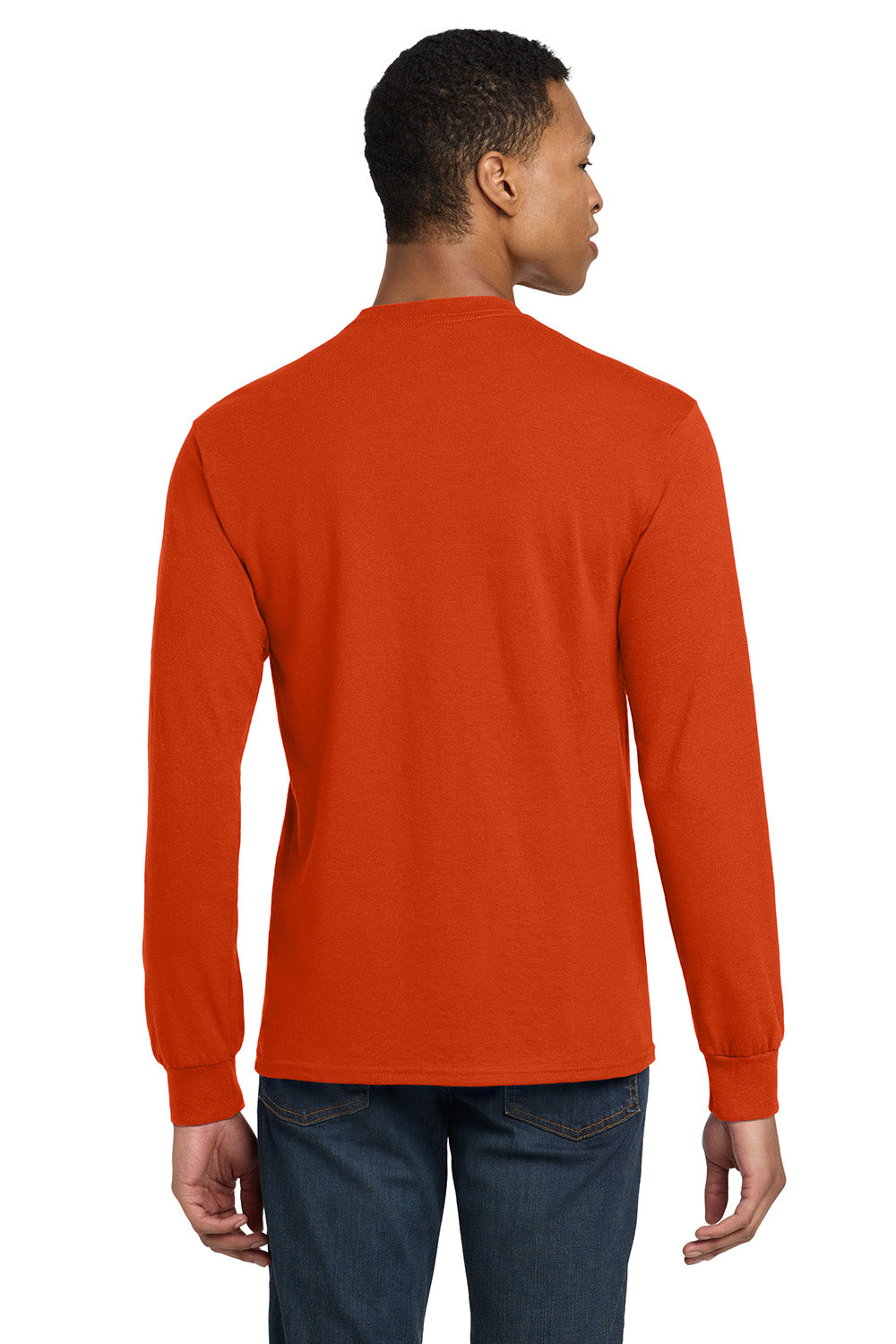 Gildan 8400/G840 Mens DryBlend Moisture Wicking Long Sleeve Crewneck T-Shirt Orange Model Back