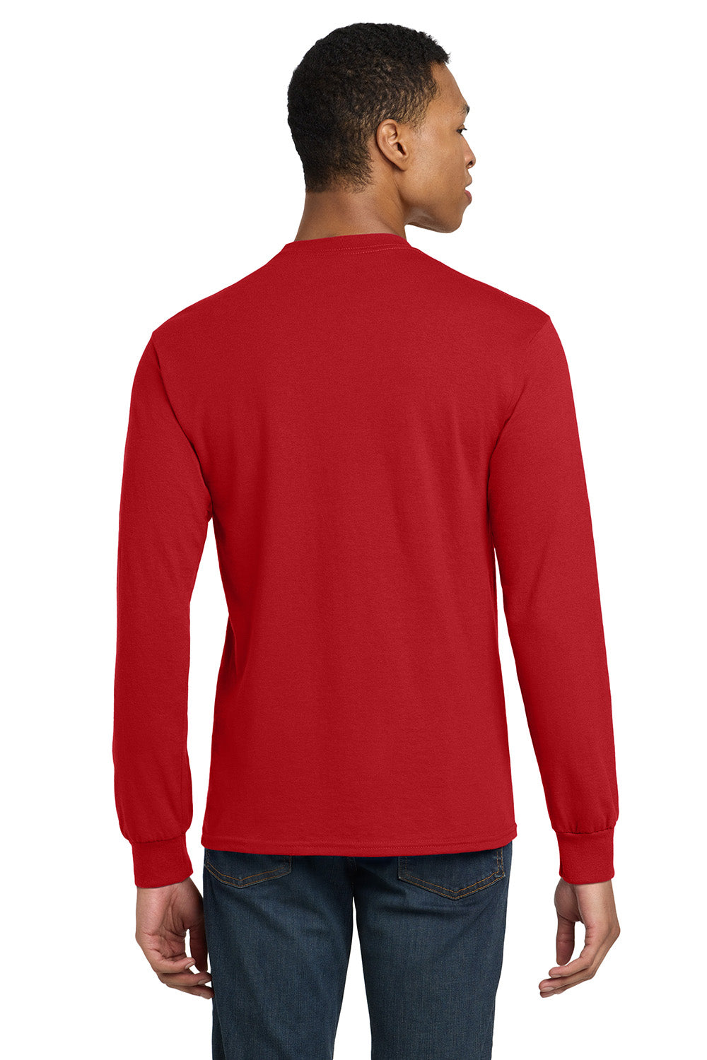 Gildan 8400/G840 Mens DryBlend Moisture Wicking Long Sleeve Crewneck T-Shirt Red Model Back