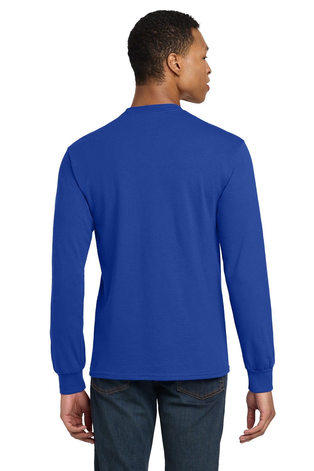 Gildan 8400/G840 Mens DryBlend Moisture Wicking Long Sleeve Crewneck T-Shirt Royal Blue Model Back