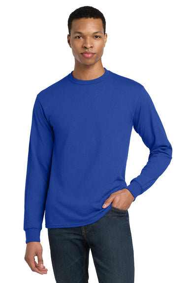 Gildan 8400/G840 Mens DryBlend Moisture Wicking Long Sleeve Crewneck T-Shirt Royal Blue Model Front