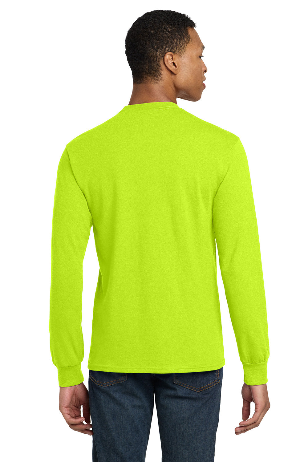 Gildan 8400/G840 Mens DryBlend Moisture Wicking Long Sleeve Crewneck T-Shirt Safety Green Model Back