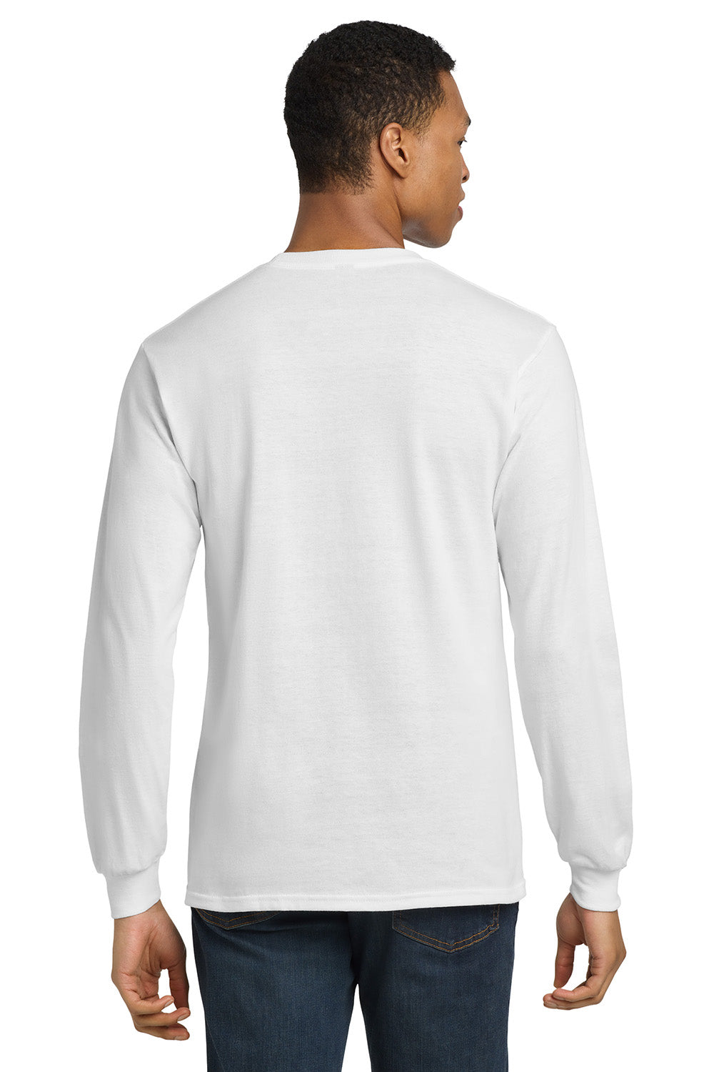 Gildan 8400/G840 Mens DryBlend Moisture Wicking Long Sleeve Crewneck T-Shirt White Model Back