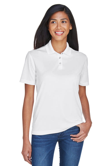 UltraClub 8404 Womens Cool & Dry Moisture Wicking Short Sleeve Polo Shirt White Model Front